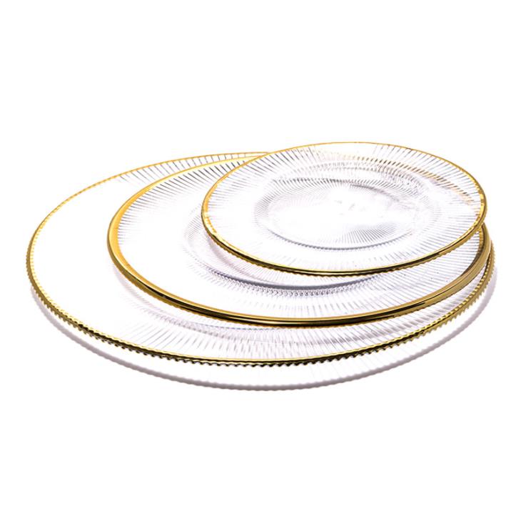 

Wholesale Chinese supplier Wedding Decoration plates Clear gold rim glass charger plate dishes SN6359, As pic