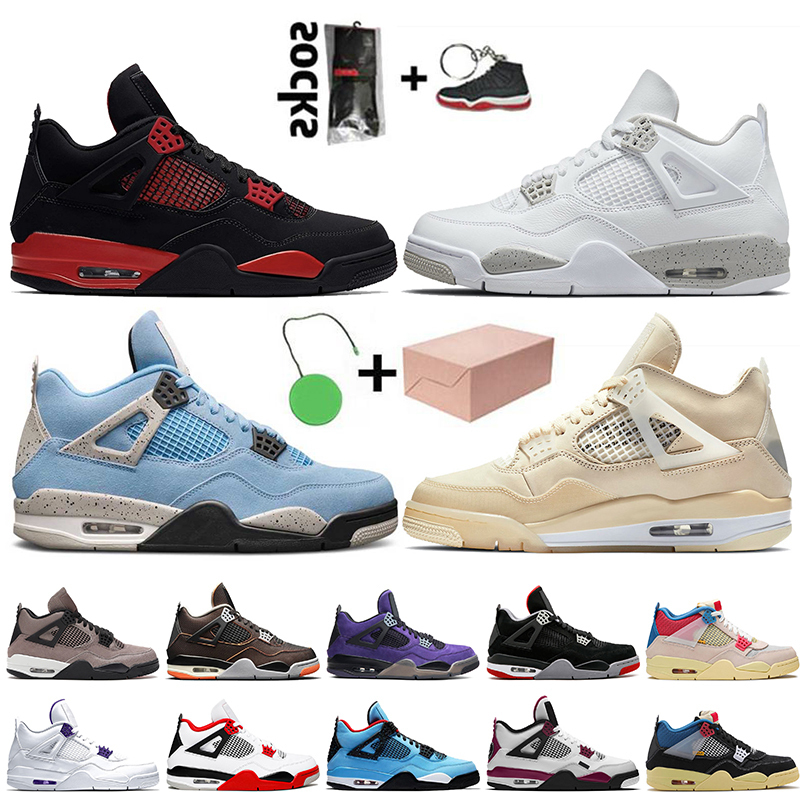 

Shoes 4s Basketball JUMPMAN 4 Mens Trainers Sneakers White Oreo Off Sail Red Thunder University Blue Travis Taupe Haze, #33 thunder 40-47