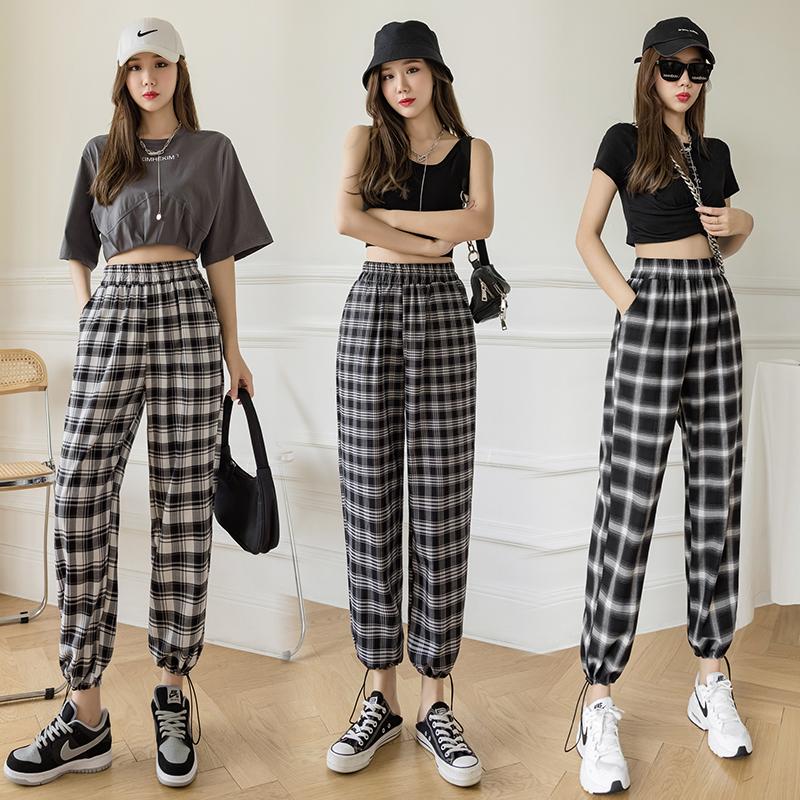

Women' Pants & Capris Slacks Loose Plaid Students Casual Female High Waist Woman Spring Autumn For Clothing Panty 2021 Trouser, A1