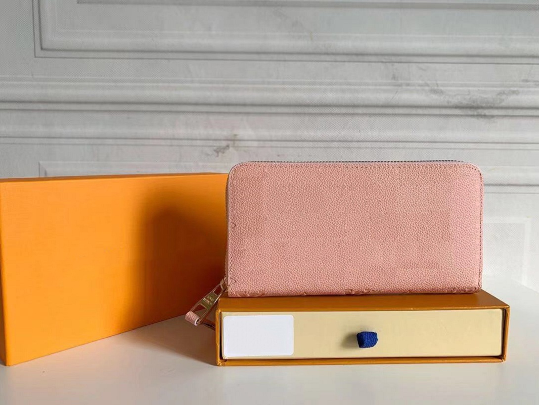 

Classic high quality Designe wallet Women Purse Womens Long Zippy Wallets Fold Card Holder Passport Holders Men Folded Purses Coin Photo Pouch with box free ship, Pink #60017