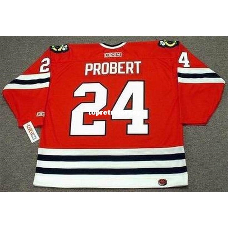 

Wholesale Mens BOB PROBERT Chicago Blackhawks 1996 CCM Away Cheap Retro Hockey Jersey, Red