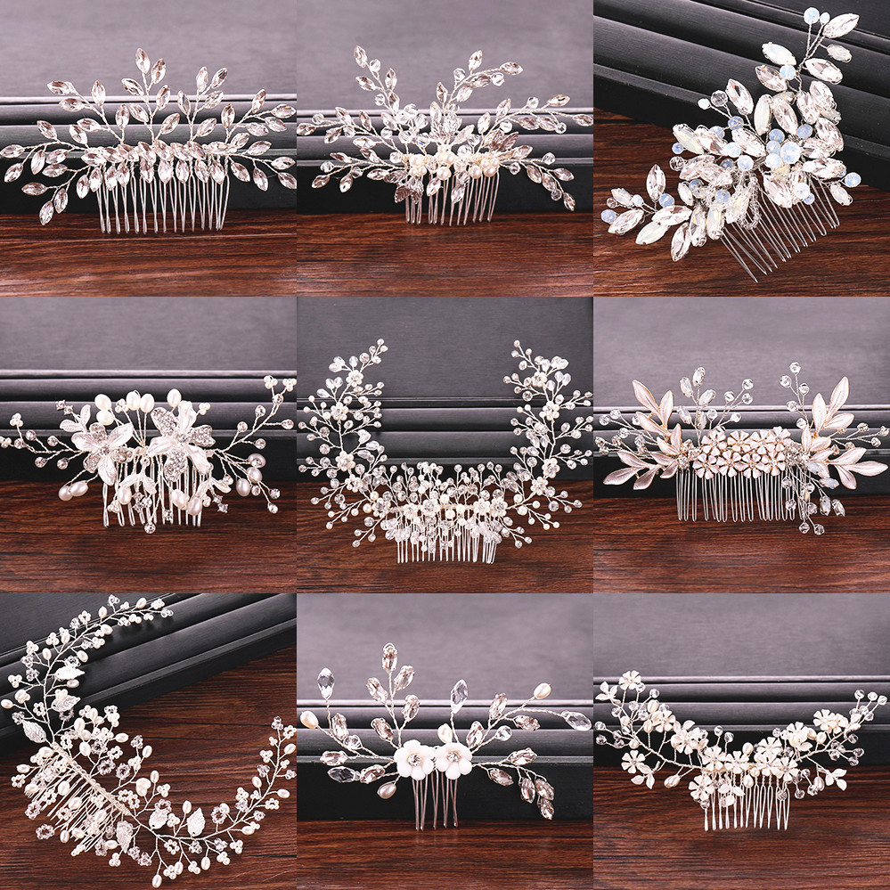 

Rhinestone Bridal Accessories Bride Tiara Headpiece Pearl Ornaments Wedding Hair Comb Head Jewelry