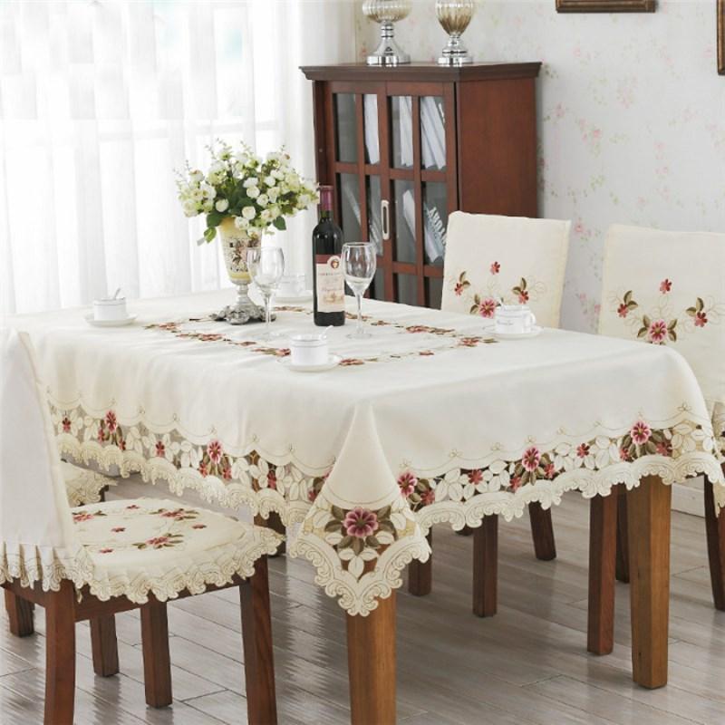 

Handmade Cutwork Flower Embroidered Rectangular Dining Tablecloth Set Beige Satin Round Table Cloths Placemats Fabric Home Decor Cloth, Tc170136