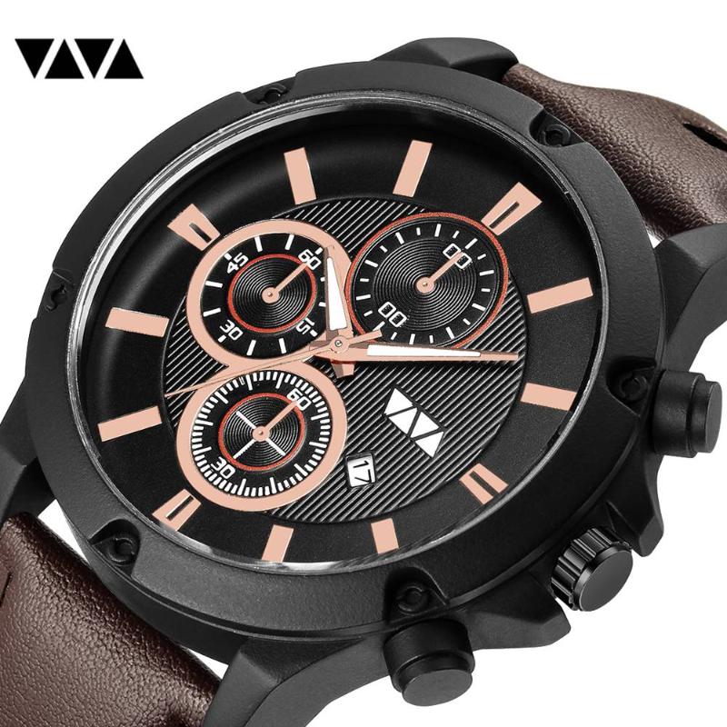 

Wristwatches VAVA VOOM Sport Men Watches Brown Fashion Quartz Wristwatch Waterproof Leather Breathable Strap Calendar Clock Reloj Hombre, Va502hh