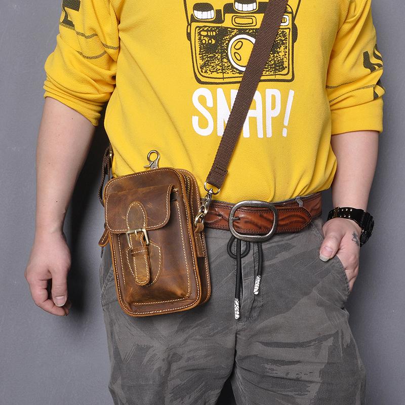 

Waist Bags Quality Leather Men Casual Design Fashion Multi-Function Hook Bum Messenger Bag Fanny Belt Pack 6" Phone Case 6403