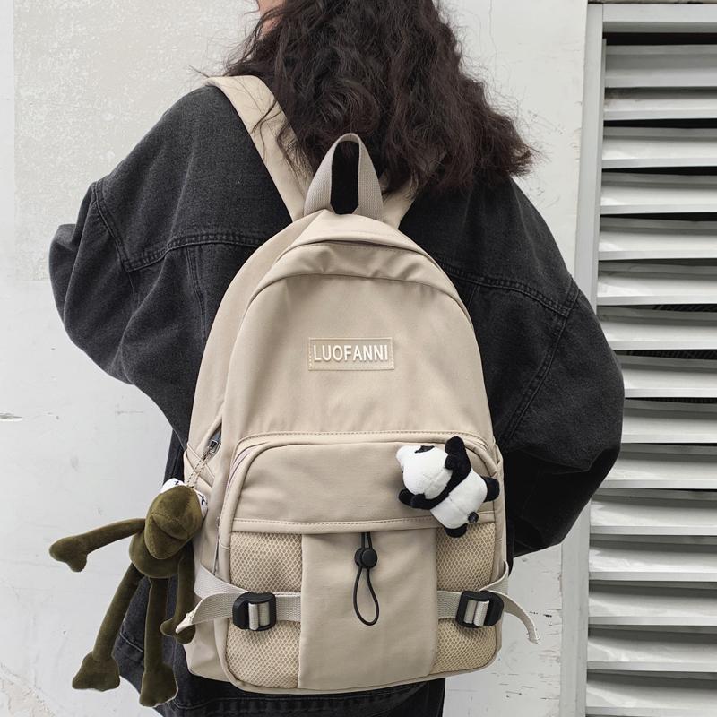 

School Bags Women Backpack Nylon Ruck Sack Travel Bag Large Capacity For Teenagers Girls Panda Net Arn Elastic Mouth, Black
