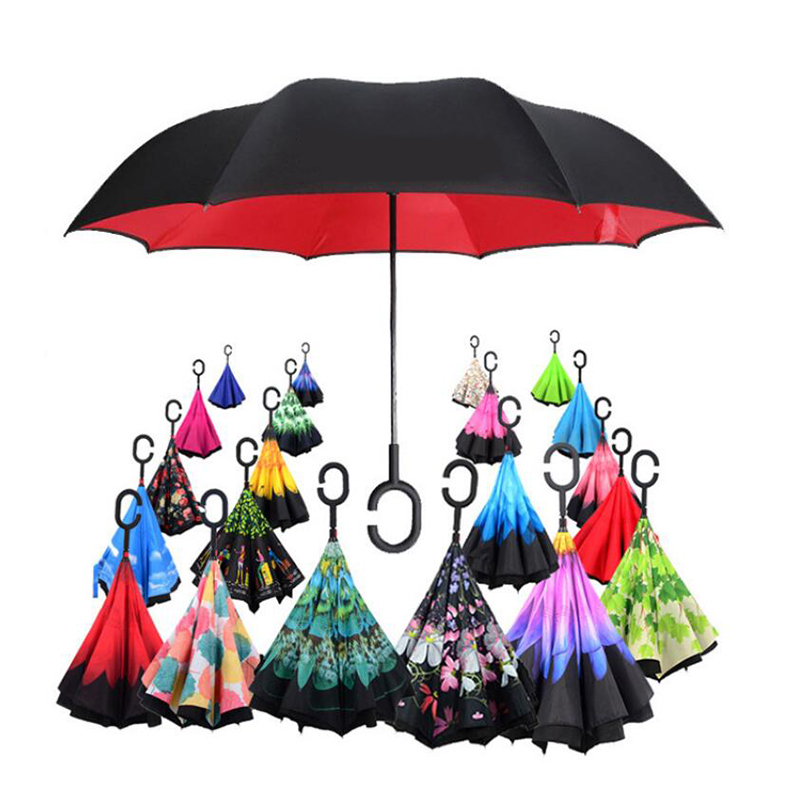 

Wholesale Store 57 Patterns Sunny Rainy Umbrella Reverse Folding Inverted Umbrellas With C Handle Double Layer Inside Out Windproof, Colors