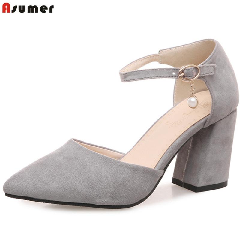 

Dress Shoes ASUMER Black Pink Fashion Spring Autumn Ladies Pumps Pointed Toe Elegant Wedding Women Flock High Heels Plus Size