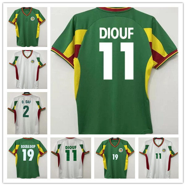 

2002 Senegal retro soccer jersey 02 03 Diouf BOUBA DIOP H.CAMARA KH.FADIGA DIAO classic vintage football shirt
