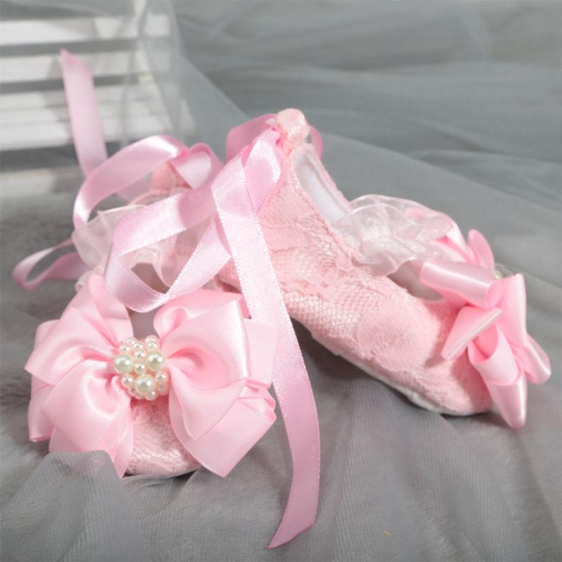 

First Walkers Dollbling Baby Toddler Shoes Beading Pink Bow Elastic Band Closed Cotton Soft Bottom Comfortable Girl