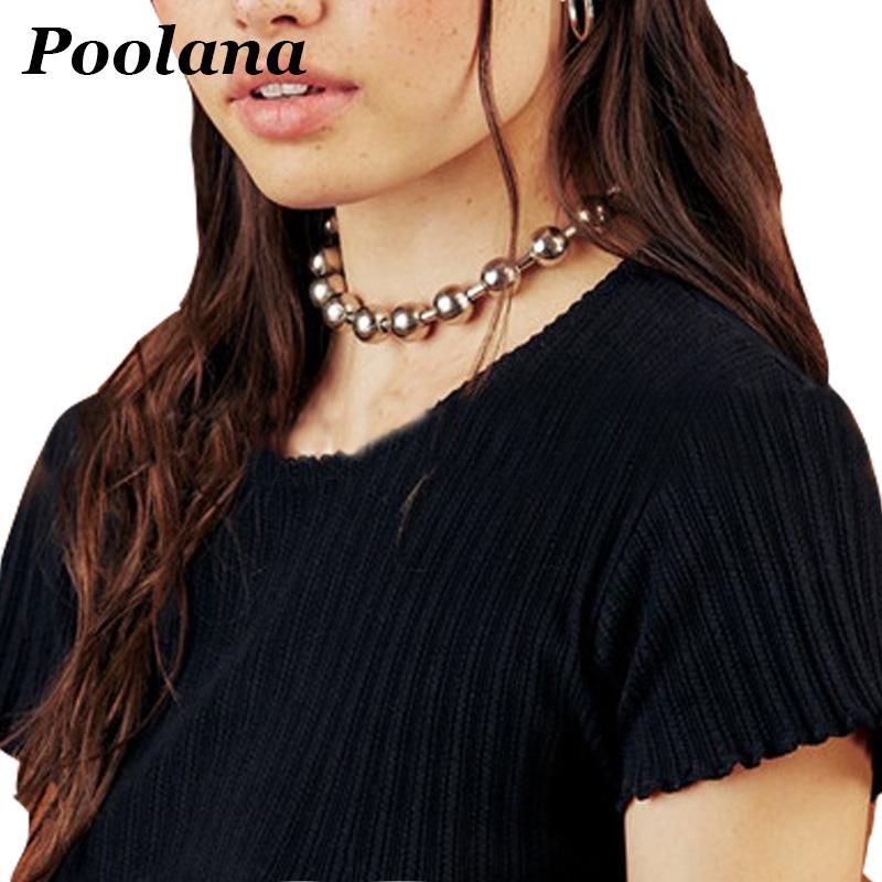 

Chokers Stainless Steel Cool Unisex Women Men Chain Choker Ball Metal Link Collar Necklace Fashion Jewelry Accessoriess, Golden;silver