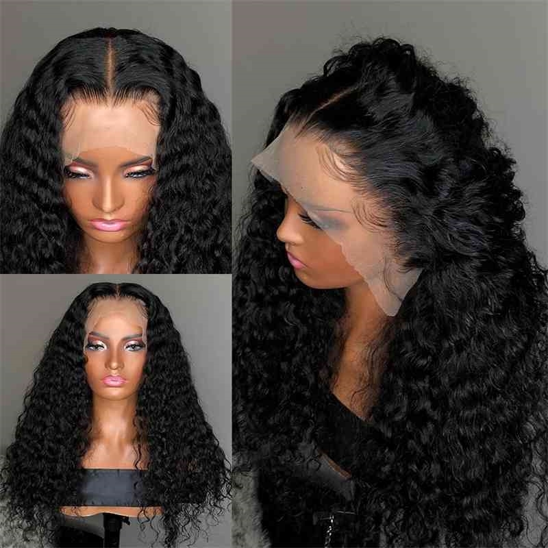 

Front Wave 13x4 Deep 28 30 Inch Brazilian Natural Curly Human Hair Lace Closure Wigs For Women, 4x4 lace wig
