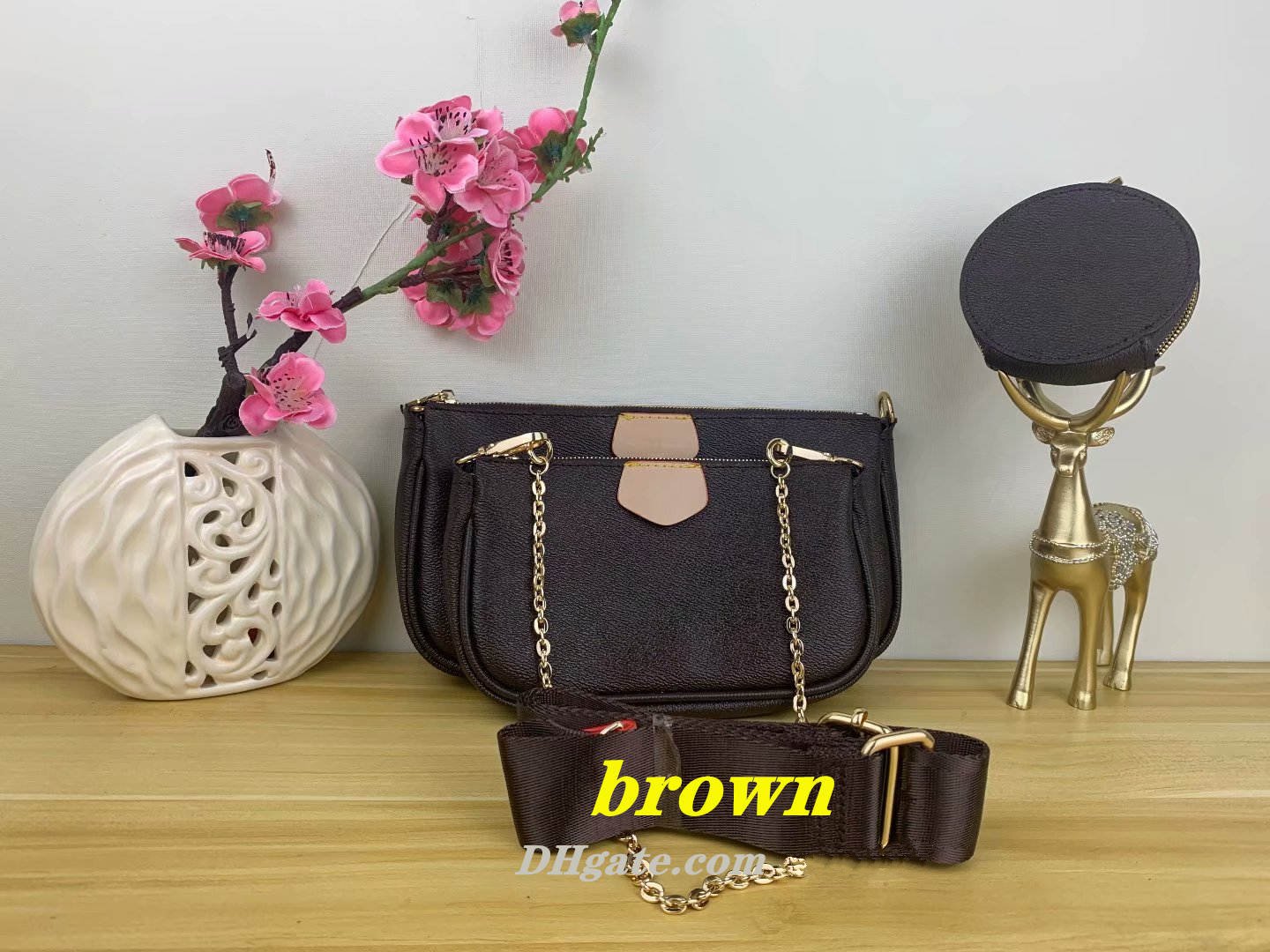 

Women Messenger Bag Genuine Leather 2022 Designer flower pattern Hasp Removable Straps Cross Body High Quality Bags Fashion Handbags Purse B