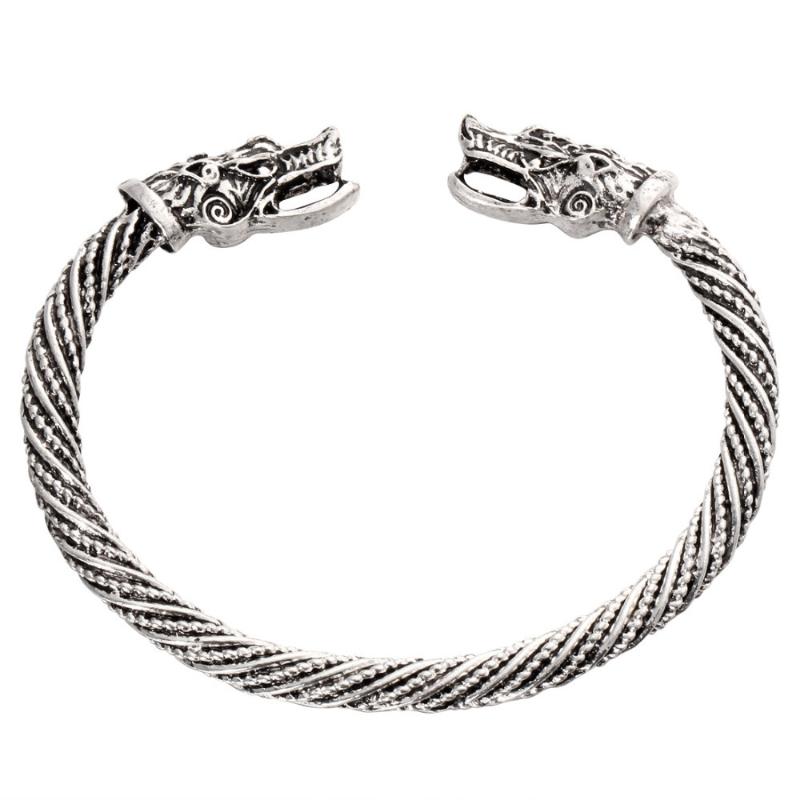 

Bangle Vintage Dragon Head Mouth Open Nordic Viking Antique Twisted Pattern Carved Wristband Jewelry