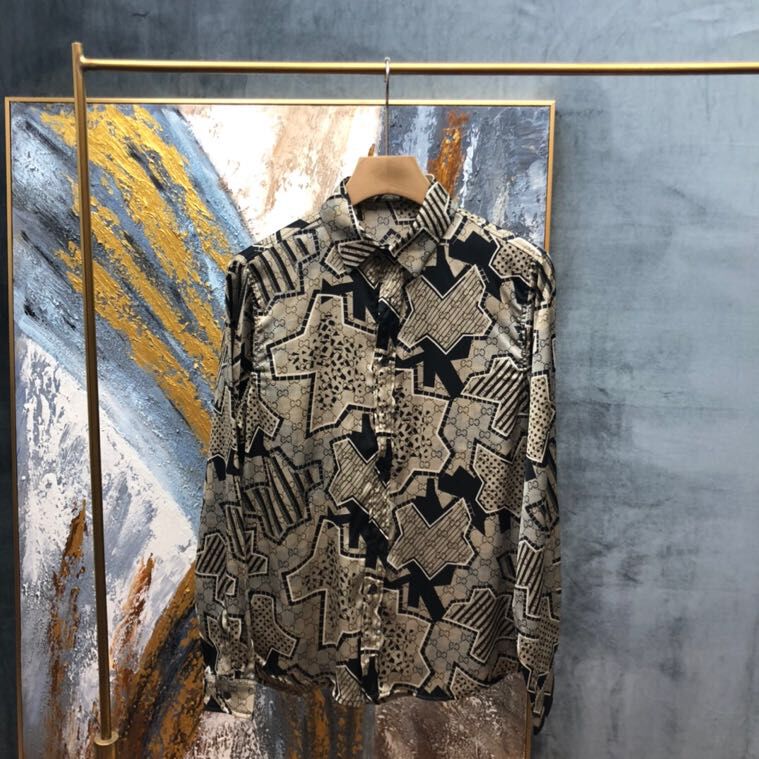 

2021ss custom printed fabric shirt high quality designer men shirt ins fashion lapel clothes long sleeves
