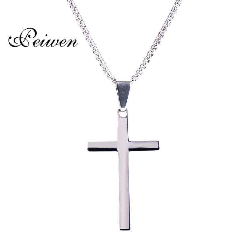 

Pendant Necklaces Jesus Cross Necklace For Men Women Stainless Steel Box Chains Christian Crucifix Silver Color Lucky Prayer Jewelry Gift