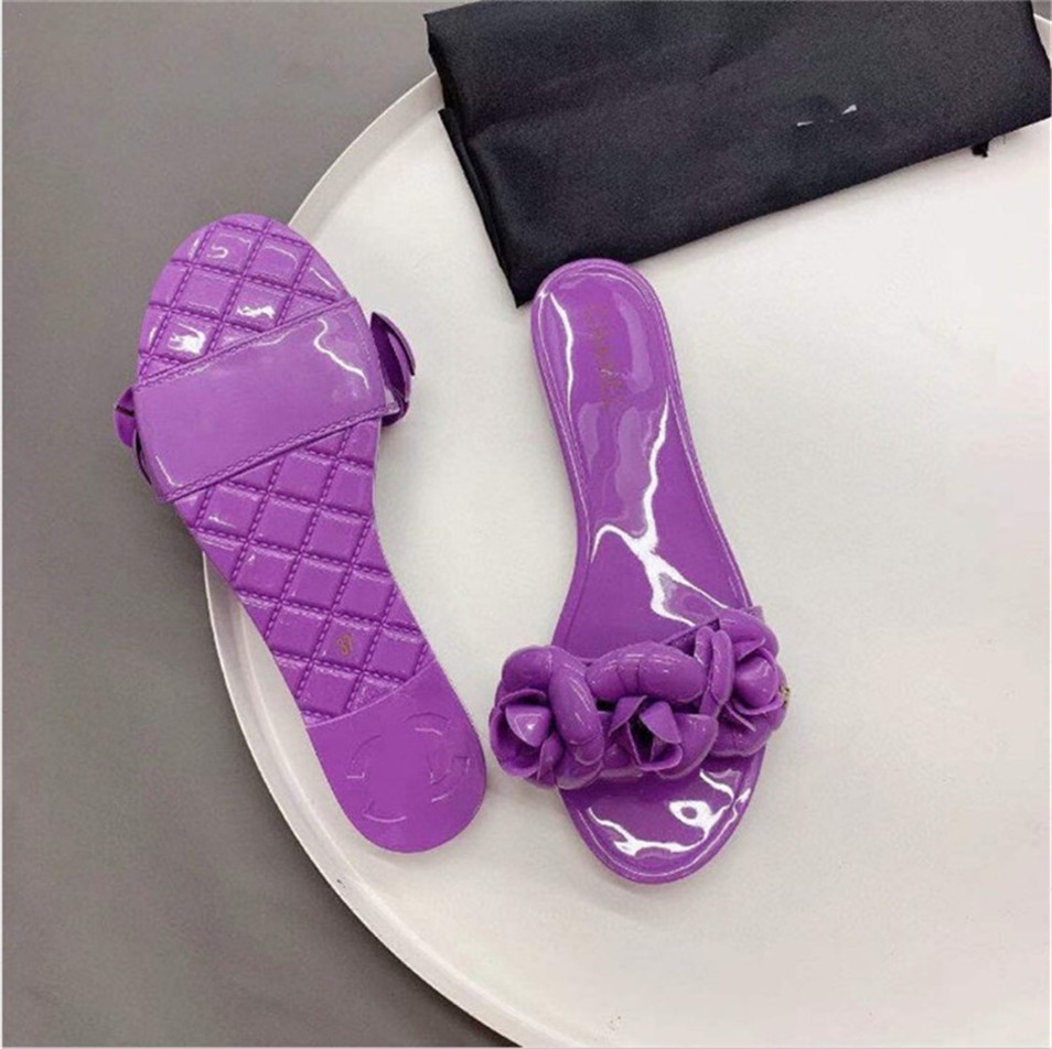 

Z-2021 Summer Design camellia flower Women jelly Slippers Flip Flops Beach shoes Sandals Flats Ladies Slides, Black