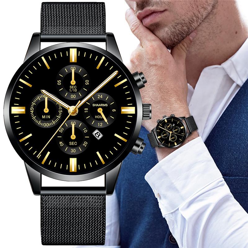 

Wristwatches SHAARMS Men Military Sport Watch Mesh Band Quartz Watches Fashion Business Male Wristwatch Relogio Masculino, Rose black