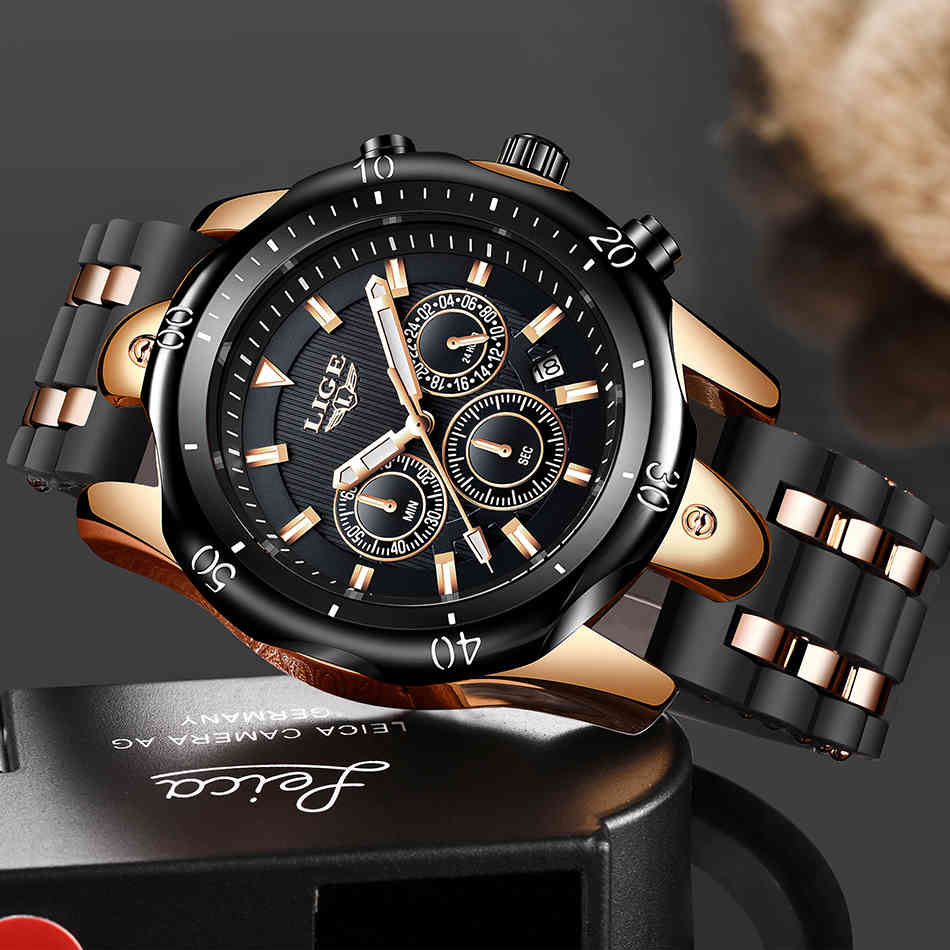 

Wrist watch Relogio Masculino New Fashion Watch Men LIGE Top Brand Sport Watches Mens Waterproof Quartz Clock Man Casual Military WristWatch, Silver black