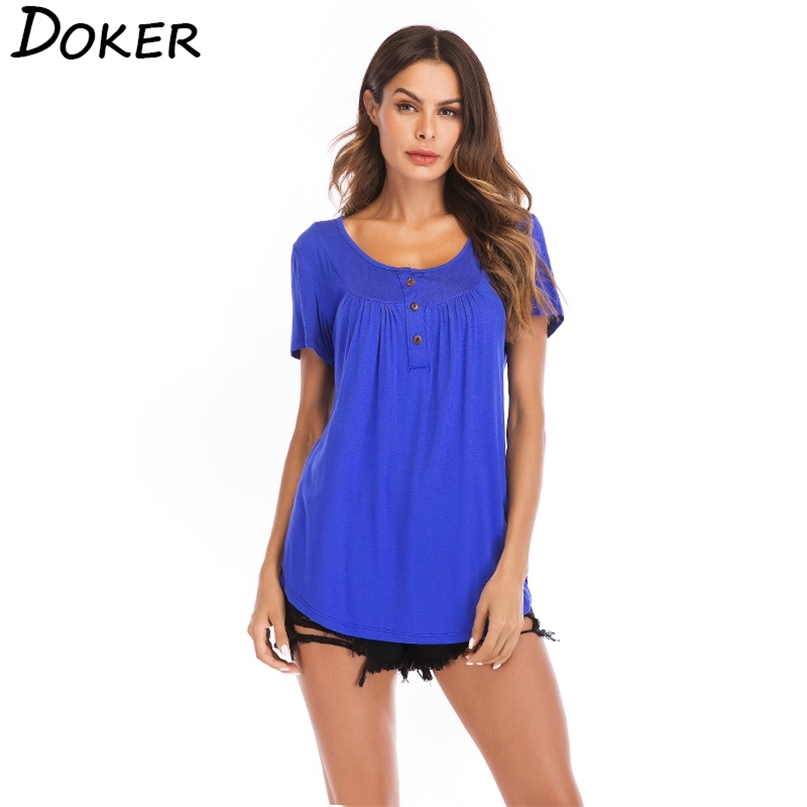 

Summer Loose Short Sleeve Cotton T Shirt Women O-neck Button Swallowtail Tee Tops Female Plus Size Harajuku T-shirt 210603, Navy blue