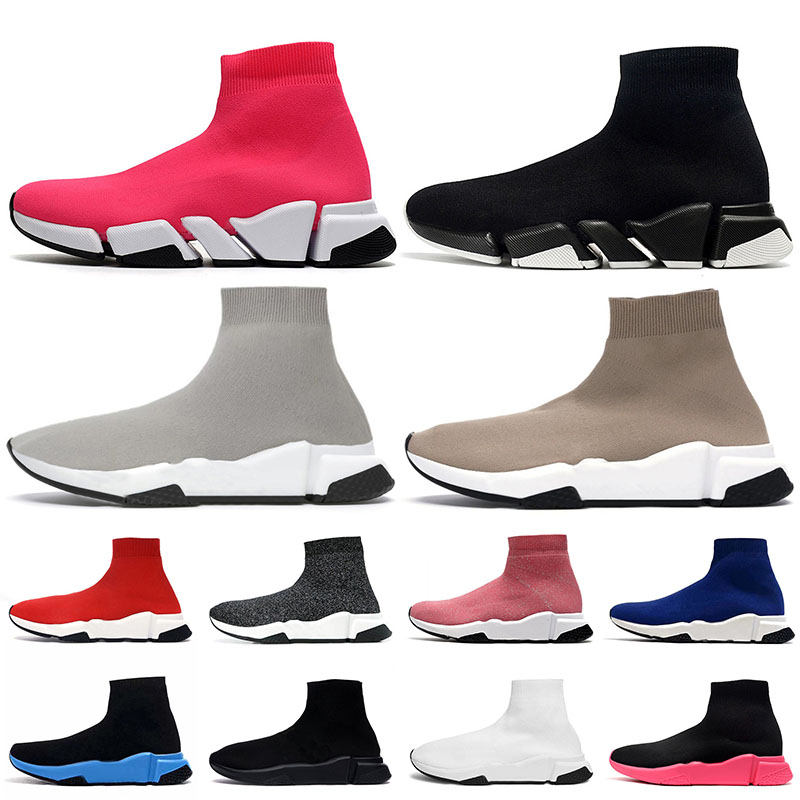 

2021 Luxury knit designer Women Mens Sock Casual Shoes Speed Graffiti Blue Rose Pink White Sole 2.0 Version Socks Trainer Beige Black Red Balenciagas trainers Outdoor, A (3) 36-40