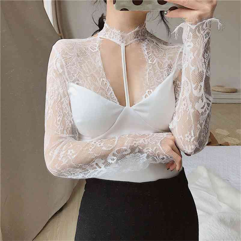 

Women Autumn Sexy Long Sleeve Blouse Ladys V-neck Solid Halter Backless Tops Female Hollow Out Slim Shirts 210519, White