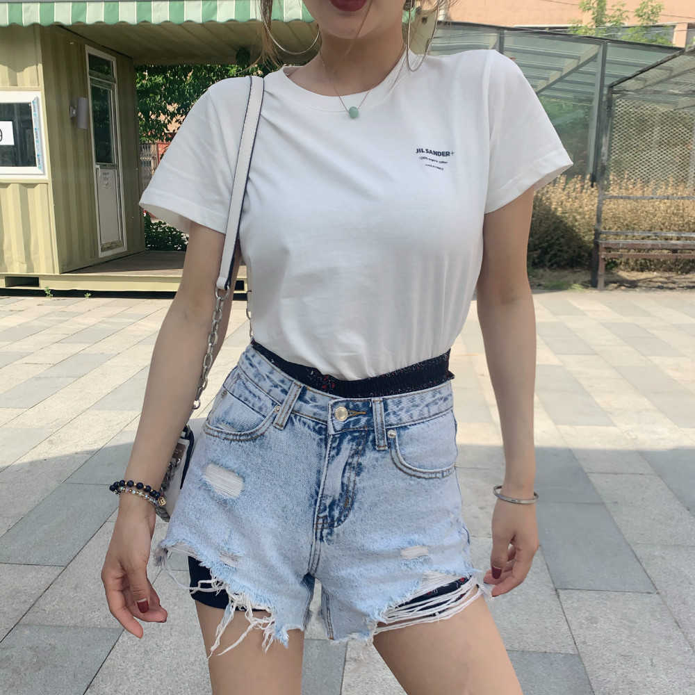 

Summer Women' Print Short Sleeve Cotton White T Shirt Top Female 210607
