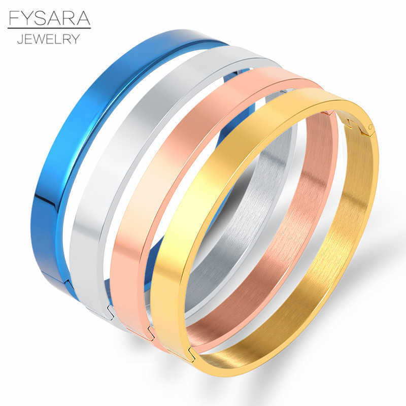 

Fysara Simple Couple Jewelry Stainless Steel Rose Gold-color Smooth Flat Buckle Bracelets & Bangles for Men Women High Quality Q0719