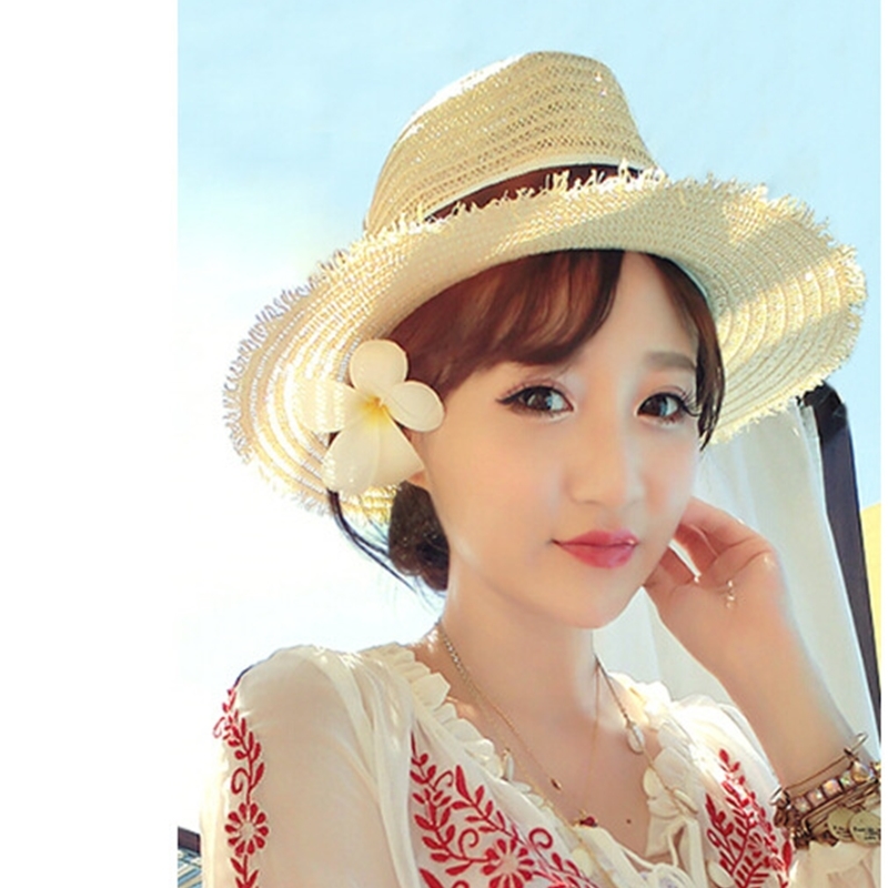 

Choking pepper M-shaped wide edge sun shade straw hat gift hat tide girl summer sun protection Beach Hat, Blue band