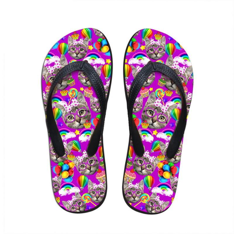 

Slippers NOISYDESIGNS 2021 Summer Women Casual Flip Flops Cute Pet Mini Cat Prints House And Beach Flipflops Lady Soft Rubber, Black