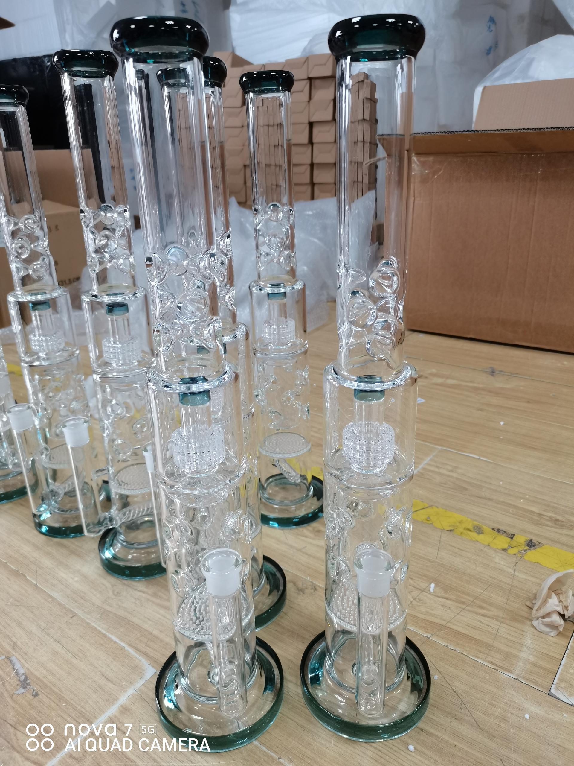 

Big Glass Bong Hookahs 7mm Thick dark green four perc r pipe honeycomb and birdcage diffuser water pipes 20 inches 18.8mm bowl
