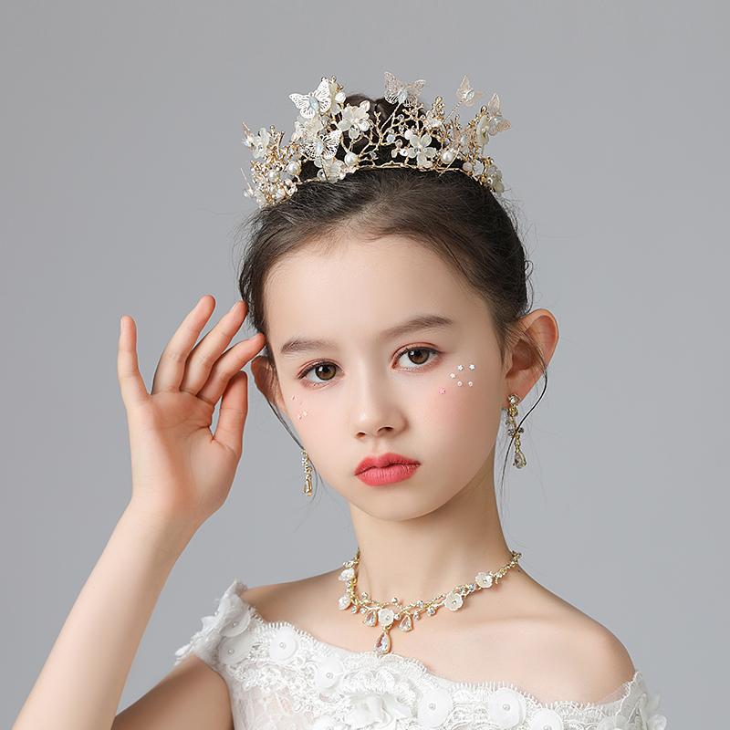 

Earrings & Necklace Gold Kid Tiaras And Crowns Butterful Luxury Crystal Wedding Party Pearl Children Bridal Hair Accessories Headdress Hairb, Silver