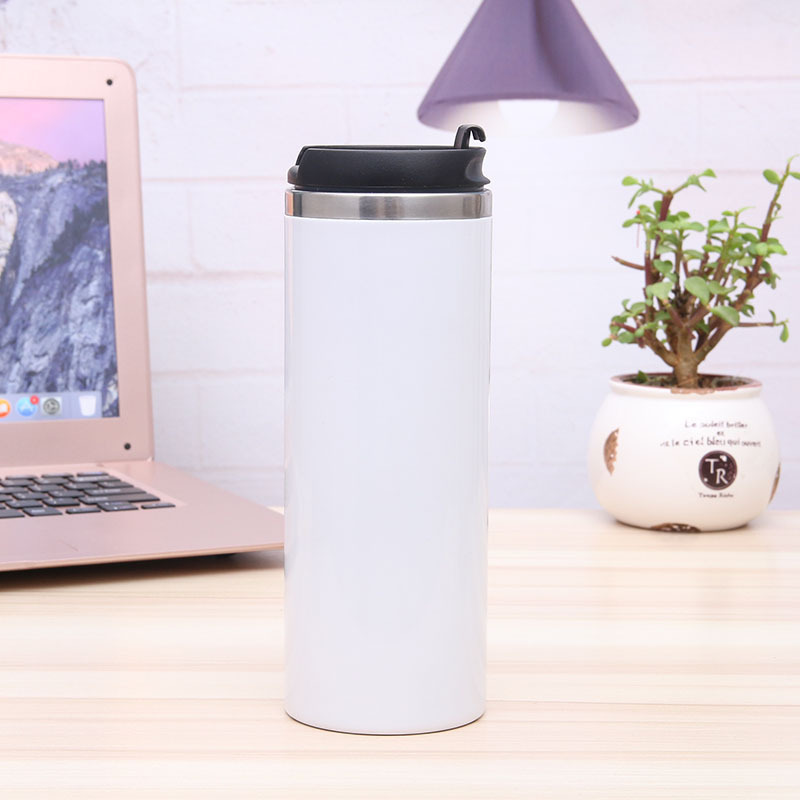 

16oz Straight Sublimation coffee Tumbler with Lid Leakproof Stainless Steel skinny Water Bottles Double Wall Insulated Cups DIY, White sublimation