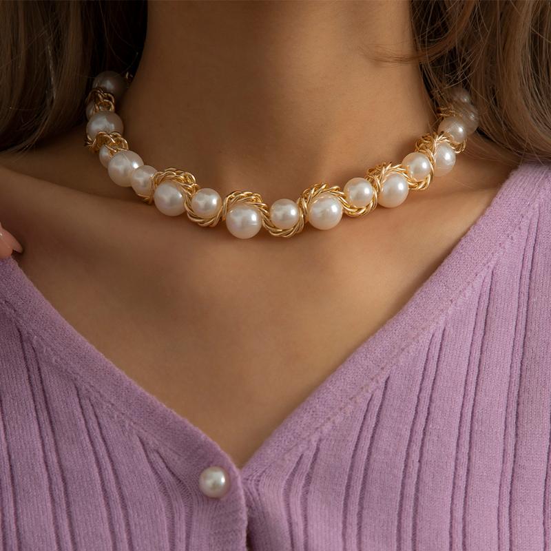 

Chokers Lacteo Bohemian Imitation Pearls Stitchable Metal Chain Choker Necklace For Fashion Women Daily Life Jewelry Accessories