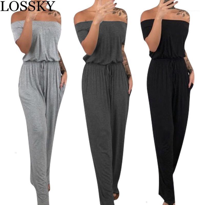 

Women' Jumpsuits & Rompers Sexy Summer Solid Off Shoulder Drawstring Pocket Women Casual Black Gray Ladies Female Overalls Playsuits 2021