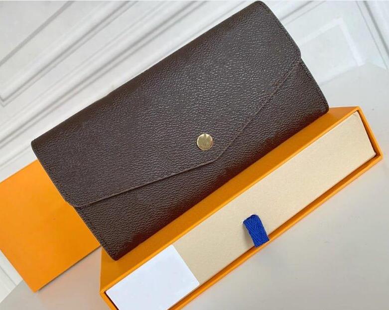 

With box PORTEFEUILLE SARAH WALLET. High Quality Womens Fashion Envelope-style Long Wallet Card Holder Case Iconic Brown Waterproof Canvas, Brown plaid brown