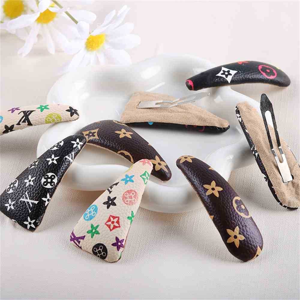 

100PCS/DHL Retro Ventage PU Leather Hairpin Designers Classic Flower Hair Pin Clips Girls Barrettes Hairband Christmas Party Headdress Accessory G101LAZ