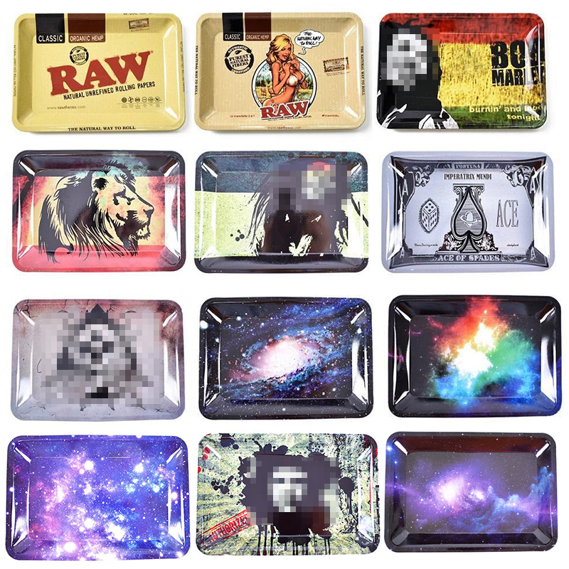 

RAW Bob Marley Rolling Tray 60 Styles Smoking Accessories Metal Cartoon Pattern 180*125*15mm For Tobacco Dry Herb Grinder Plate Household Cl
