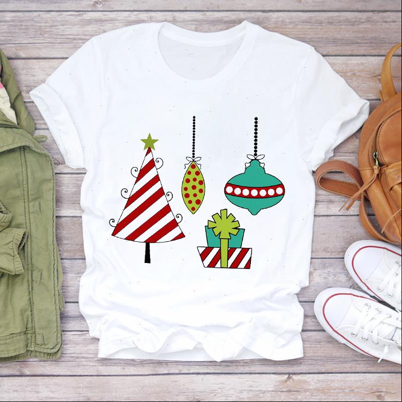 

Women Christmas T Shirt Clothing Short Sleeve Cartoon 90s Year Print Lady shirts Top Tshirt Ladies Graphic Female Tee, White