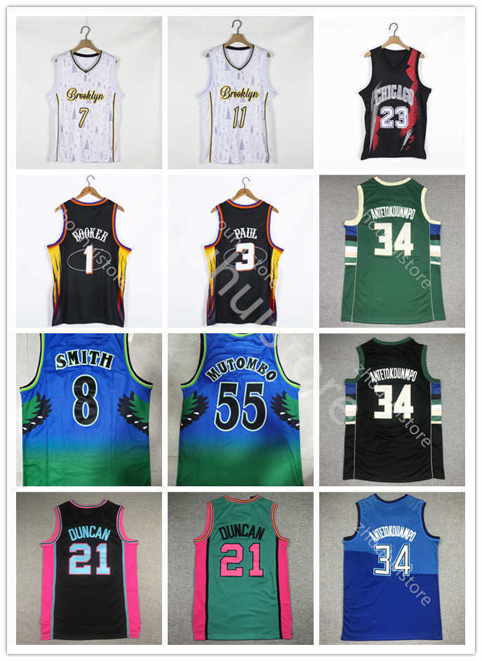

Men Basketball 23 MJ Zach 8 LaVine Kevin Kyrie 7 Durant 11 Irving 55 Mutombo 8 Steve Smith Devin 1 Booker Chris 3 Paul Tim 21 Duncan Giannis 34 Antetokounmpo Jersey, Black