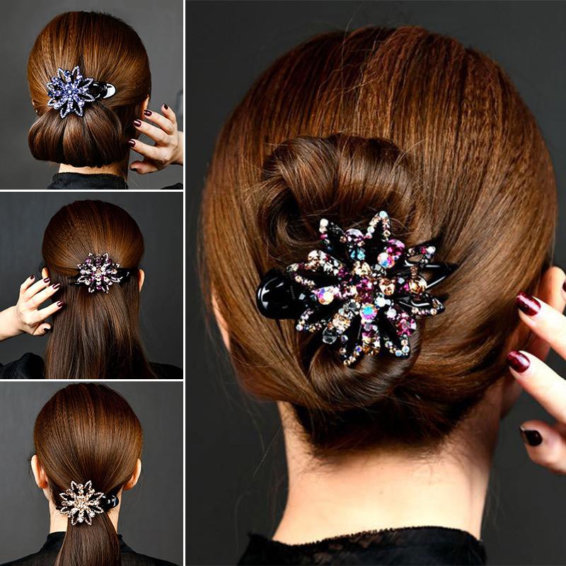

Hair Clips & Barrettes Women's Floral Duckbill Glittery Rhinestone Clip Elegant Flower Shaped Dovetail Pin For All Type XIN-, Golden;silver