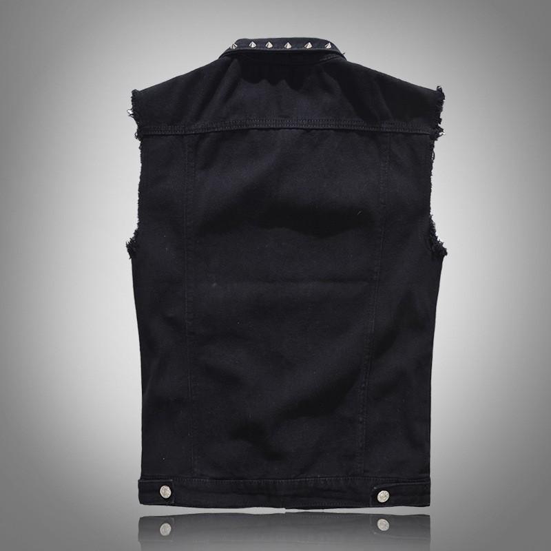 

Men's Vests Spring Fashion Mens Casual Denim Cotton Punk Rivets Jean Sleeveless Biker Trucker Jacket Outwear Waistcoat Plus Size 5XL, Black