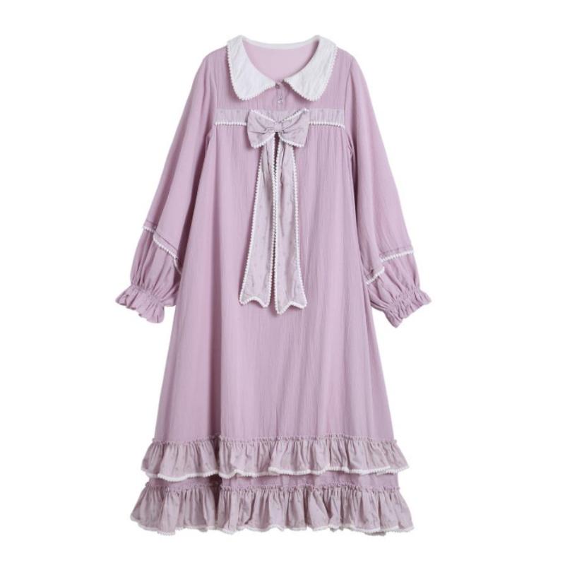 

Casual Dresses 2021 Lolita Purple Princess Kawaii Girl Dress Gradient Bow Lace Ruffle Gothic Vintage Sweet, Shirt
