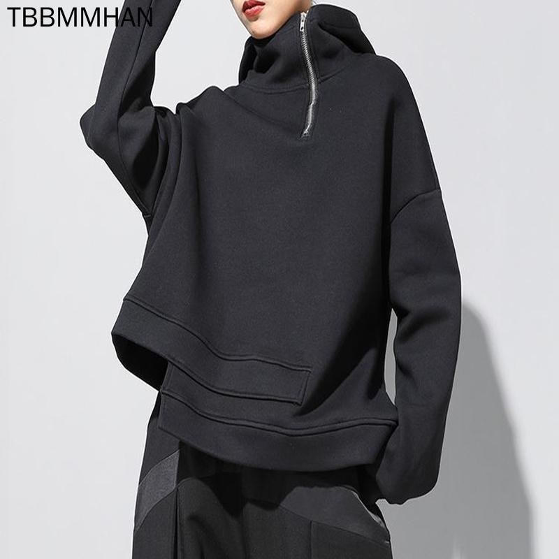 

Women's Hoodies & Sweatshirts TBBMMHAN Loose Fit Asymmetrical Oversized Sweatshirt Hooded Long Sleeve Women Big Size Fashion Tide Spring Aut, Black