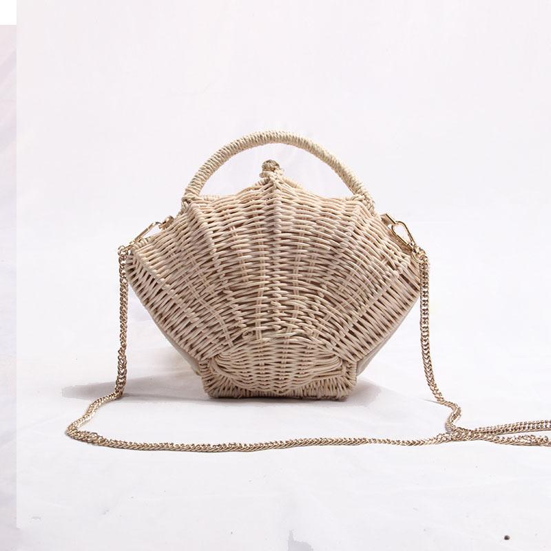 

Evening Bags Shell-shaped Chain Small Messenger Bag Rattan Woven Ins Shoulder Portable Beach Vacation Straw 2021 For Women, Beige