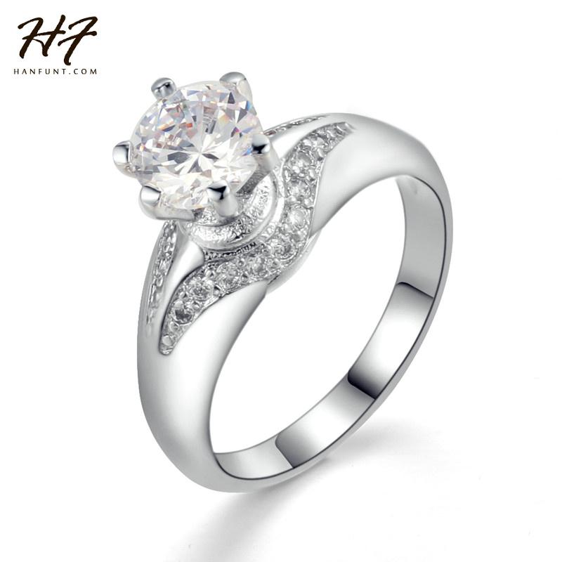 

Wedding Rings Sliver Color CZ Crystal Bijoux Fashion Design 6 Prong Sparkling &Engagement Ring Jewelry For Women R525, Slivery;golden
