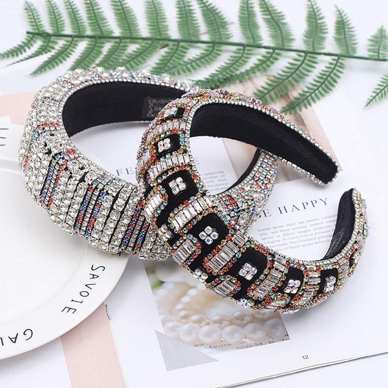 

Hair Clips & Barrettes Baroque Tiaras Wide Headband Girls Luxurious Color Crystal Rhinestones Hoop C1FE, Golden;silver