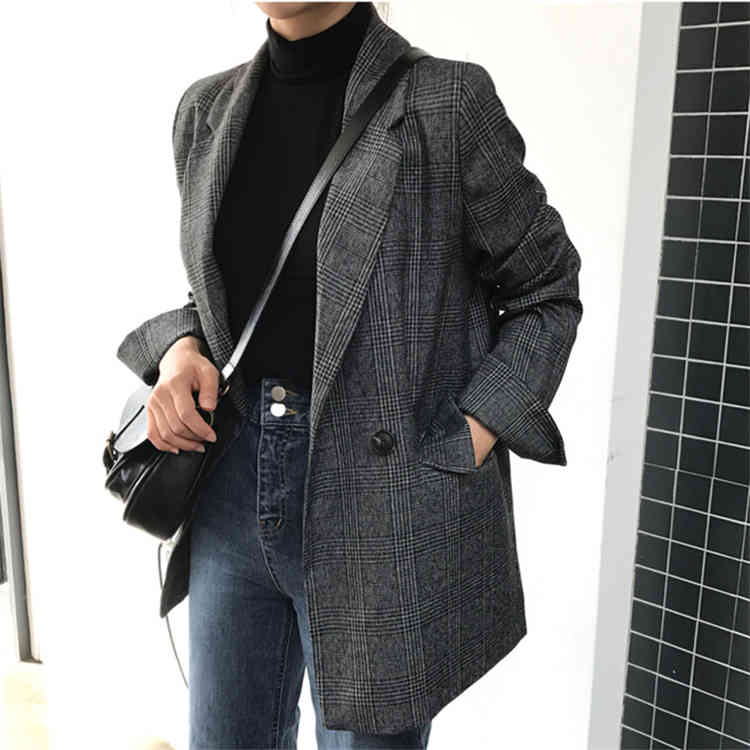 

Women's Suits & Blazers Female plaid jacket with pockets, formal engraved pockets for fall and winter jk7113 RG21, 1# shoe box