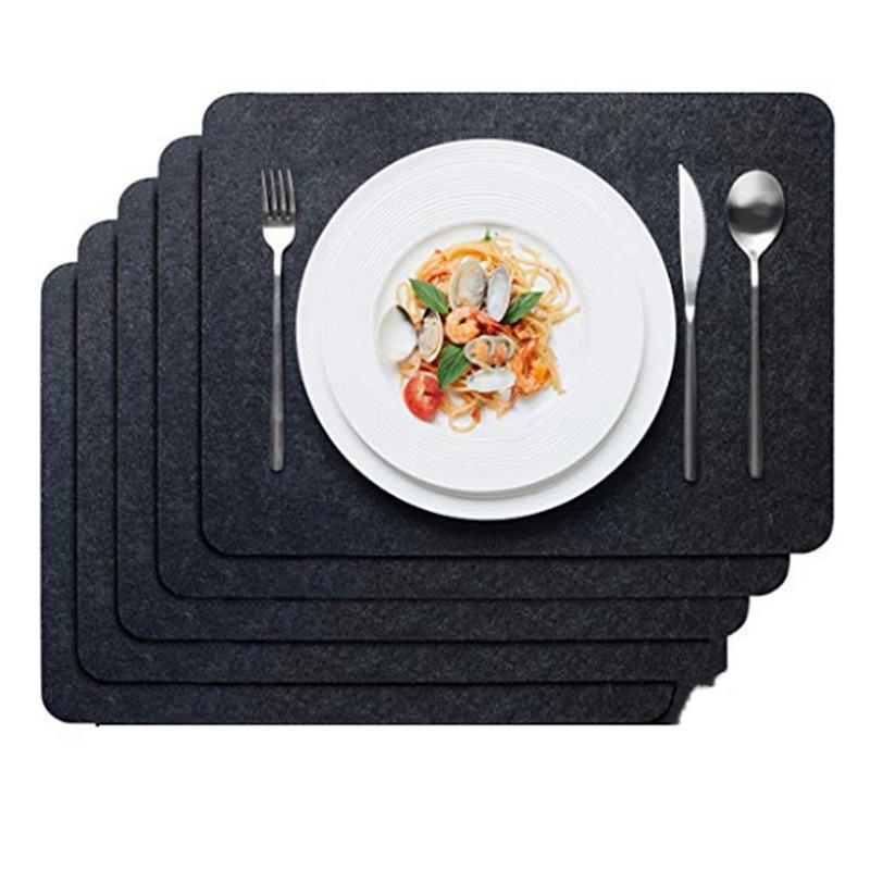 

Mats & Pads 6-Piece Set Of Felt Placemats, Black Placemat, Wipeable 45X32 Cm Washable Placemat-Placemat