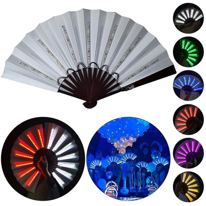 

Luminous Folding Fan with Play Fan Colorful Hand Held Abanico Led Fans Dance Glow In The Dark Evening Accessory 6 Colors